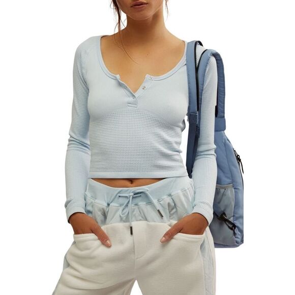 Free People Movement Bail Out Crop Thermal Knit Top Artic Snow Size M/L NWT - Picture 1 of 7